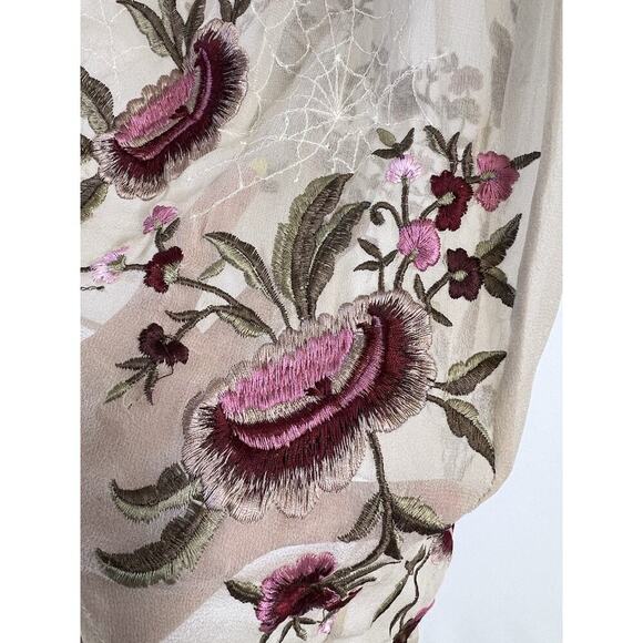 Rare Haute Hippie Embroidered Embellished Floral Silk Hi Low Dress S Fairy Boho - Picture 10 of 14